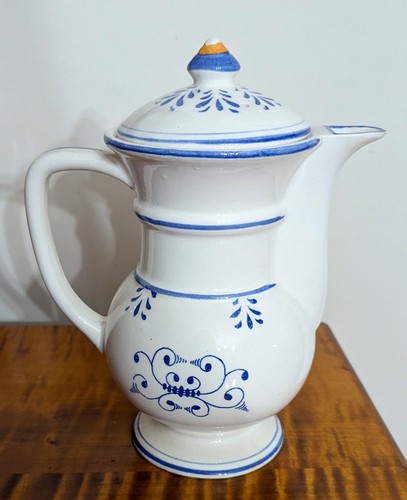 Vintage Heritage by Royal Sealy Kaffeekanne Japan 1950er blau weiß gold 8,5" Folk - Bild 6 von 8