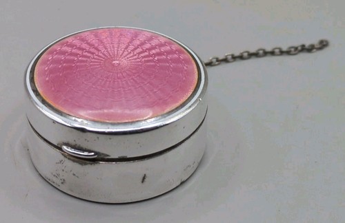 Foster & Bailey F&B Sterlingsilber rosa Emaille Guilloche Pillendose kompakt