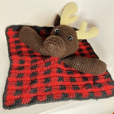 Handmade Crochet Reindeer Red Black Lovey Plush Stuffed Animal Toy 16'' Christmas