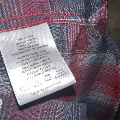 MEN'S LEVI’S COTTON BLEND PEARL SNAP SHIRT RED NAVY BLUE PLAID SIZE XXL NEW - Picture 8 of 9