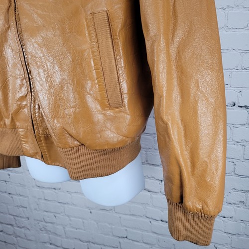 Unbranded Orange Brown Genuine Leather Full Zipped Bomber Jacket Korea Large L - Picture 14 of 24