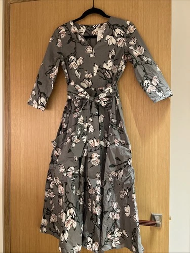 ‘S Max Mara Women's Grey Lacca Floral Printed Cotton A Line Dress Size 2