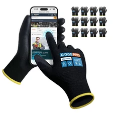 KAYGO Safety Work Gloves PU Coated for Men and Women, 12 Pairs KG11PB, Seamle...