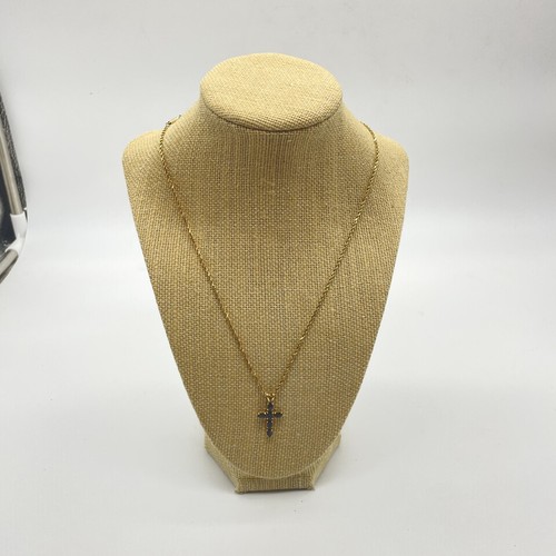 Vintage 14kt 18" Yellow Gold Twisted Rope Chain Sapphire Cross Pendant - Picture 8 of 8