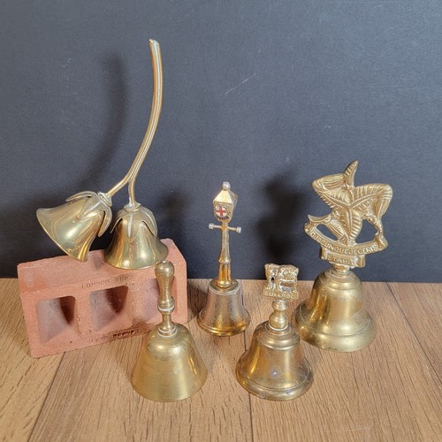 Lot of 5 of Vintage Brass Dinner Bells, Table Bells, Including 1 Double Bell - Picture 1 of 15