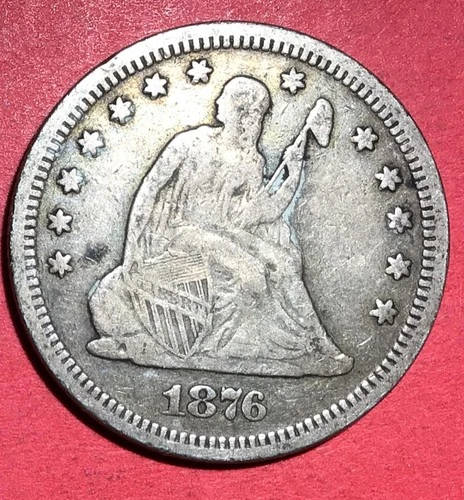 1876 US Seated LIBERTY SILVER Quarter! Choice FINE! Old US Coin!