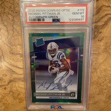 2020 OPTIC MICHAEL PITTMAN JR RC ON CARD AUTOGRAPH-GREEN SSP 3/5 PSA 10 POP 1!