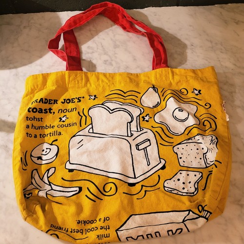 READ Trader Joe's Waffle Canvas Yellow Shopping Bag 18" x 16" Reusable Tote - Picture 2 of 11