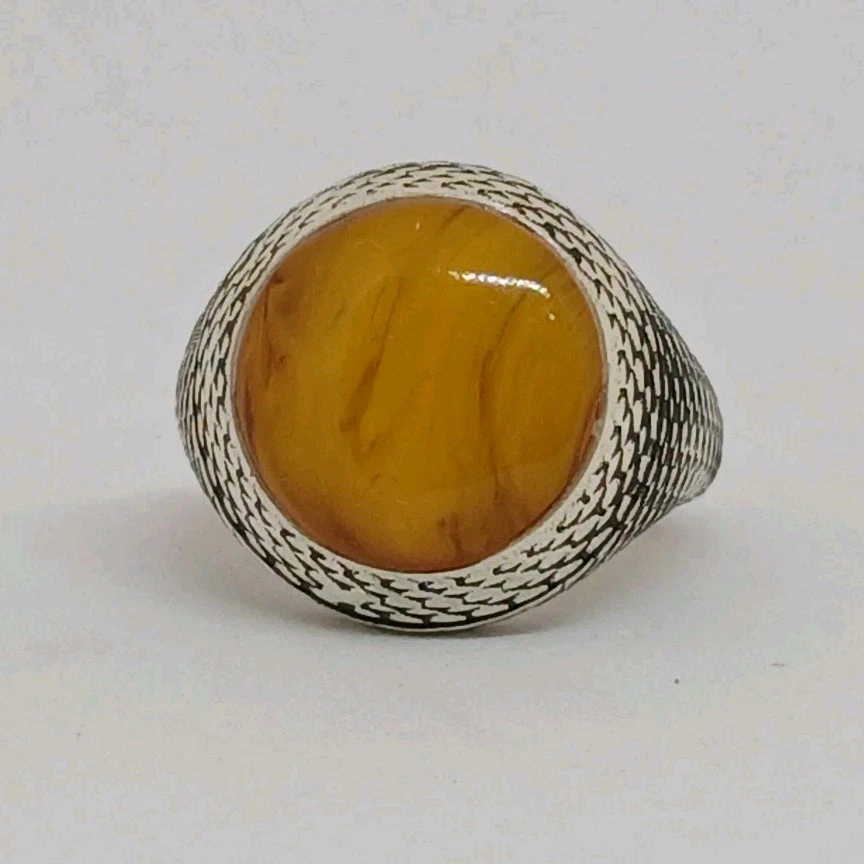 Elegante anillo Damari de plata de ley 925 caramelo yema de huevo ámbar para hombre talla 8,5 Foto 2 de 4