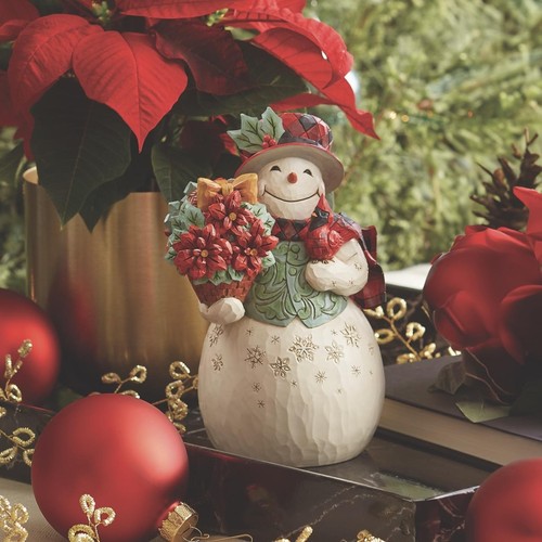 Jim Shore Heartwood Creek Highland Glen Snowman w Poinsettia Basket Fig 6015442 - Picture 6 of 6