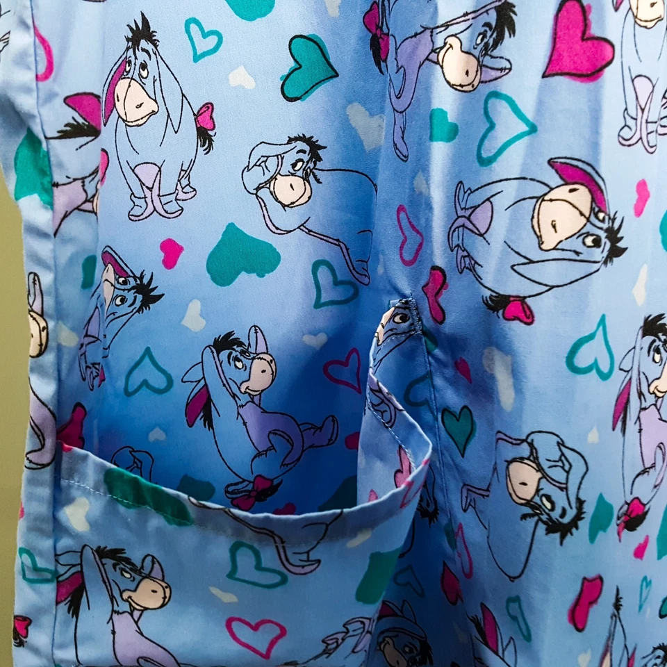 Disney Winnie The Pooh Eeyore Blue w Hearts 3XL V-Neck Scrub Top 2 Pockets - Image 2 of 4