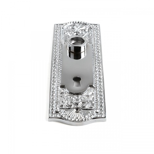Door Back Plate Chrome Solid Brass Beaded With Keyhole 7 1/4" H - Picture 5 of 6