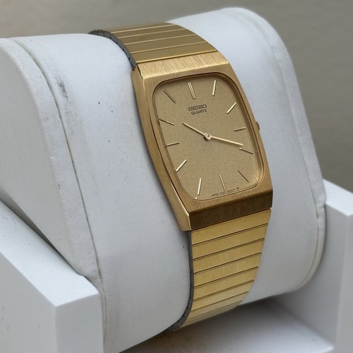 NOS Neo Vintage 1980s Seiko 7430-5580 Gold Tone Tank Rare - New Bat