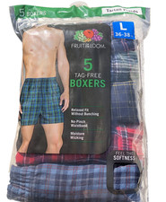 Fruit of The Loom Men's L 5 Per Pack Tartan Plaids Tag Free Boxers Underwear New