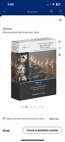 Mainstays 10-Count Battery-Operated Indoor Disco Ball Lights,with Warm White LED - Picture 1 of 6
