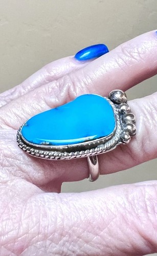 WONDERFUL Vintage Native American Navajo Sterling Silver Turquoise Bigfoot Ring - Picture 4 of 13