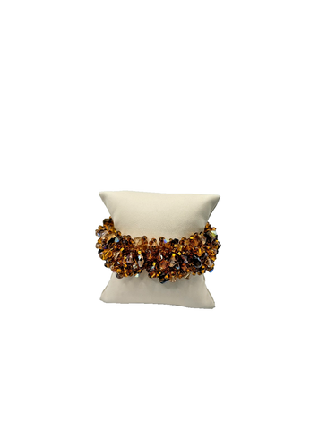 Simulated Amber Crystal Beaded Stretch Bracelet Chunky Cluster Sparkle Jewelry - Picture 2 of 7