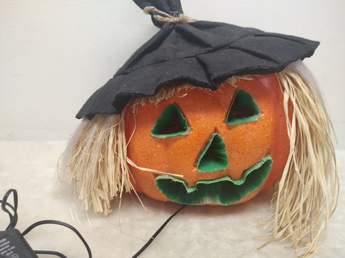 VINTAGE HALLOWEEN Glasfaser Farbwechsel Vogelscheuche Kürbis Jack O Laterne - Bild 8 von 14