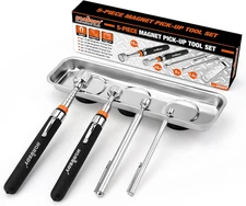 5 Piece Magnetic Pickup Tool Set 10/15/3/1.5LB Tray Telescoping For Mechanics US