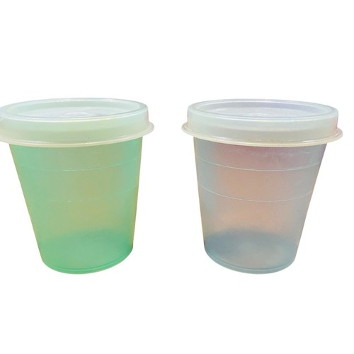 Vintage Tupperware Mini 2 oz contenitori Midget set di 5 tazze #101 & 5 coperchi #201 - Foto 4 di 7