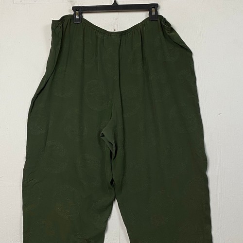 Citron Olive Green Dragon Embossed 100% Silk Pull On Pant Size 1X - Picture 6 of 7