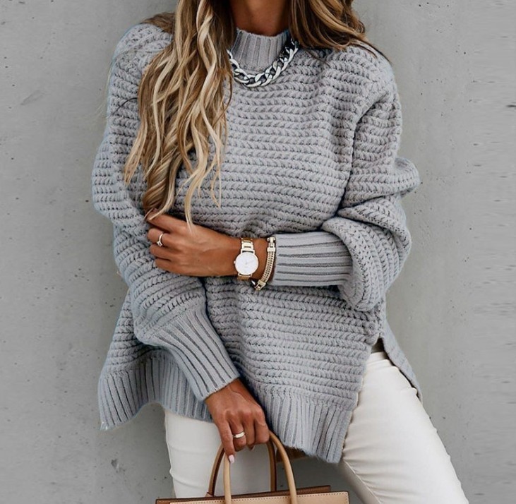 Women Chunky Knitted Sweaters Ladies Long Sleeve Winter Baggy Plain Jumper Tops 