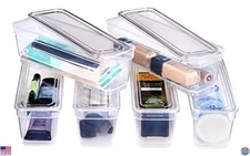 6 AB Designs Long Storage Boxes with Lids, Translucent Clear Organizer Bins