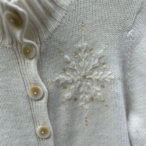 Vtg Talbots Petite M lambswool cashmere blend snowflake cardigan sweater Holiday - Picture 3 of 6