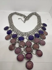 Charming Charlie SilverTone Multi-Chain  Statement Purple/pink Dangle Necklace