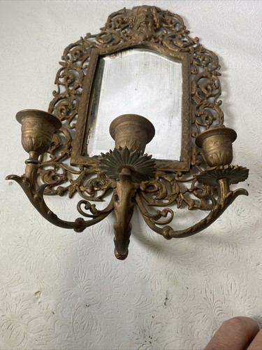 Antique Northwind J.R.R Co. No311 Ornate Brass Wall Mirror Sconce Candle Holder - Picture 7 of 10