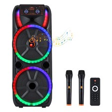 LOUD Bluetooth Speaker Dual 15" Subwoofer Heavy Bass Sound System Party  2 Mic