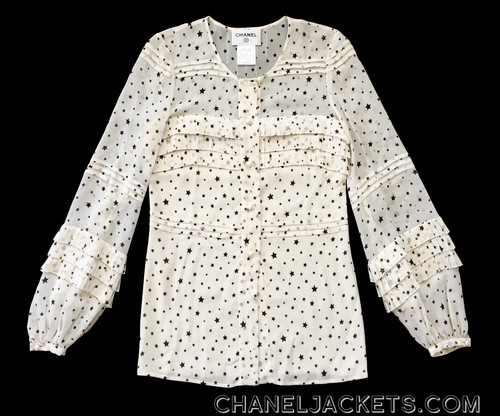 $1,820 CHANEL Ivory Star Print Long Sleeve BLOUSE * FR 34 - 36 / US 0 - 2 ~ EUC - Picture 4 of 10