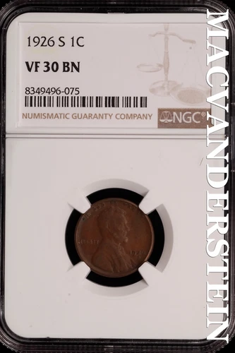 1926-S Lincoln Wheat Cent - NGC VF 30 BN - Scarce  No Reserve  #SLH204