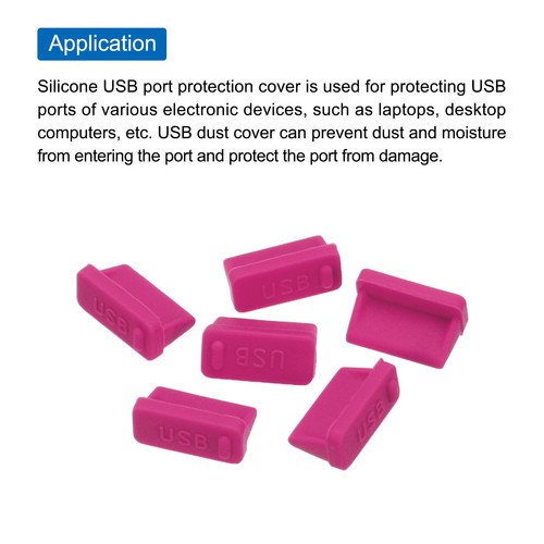 25pcs USB Type A Port Plugs Covers Caps Silicone Anti Dust Protector, Rose Red - Photo 4 sur 7