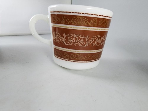Vintage Pyrex Tableware By Corning Brown Scroll Coffee Cup Mug Set of 6 - Picture 14 of 21