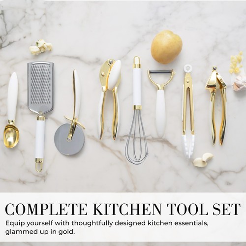 White & Gold Kitchen Tools And Gadgets Luxe 8pc Cooking Tools And Gadgets With A - Picture 4 of 9