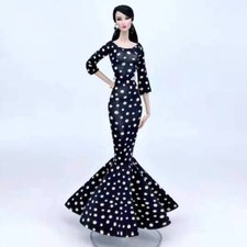Black Dotted Polka Evening Dress 11.5" Doll Clothes Fishtail Gown 1/6 Accessory