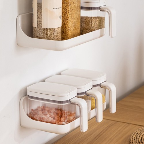 Wall Mounted Seasoning Box Kitchen Spice Jar Storage Case Container with Spoon - Picture 11 of 14