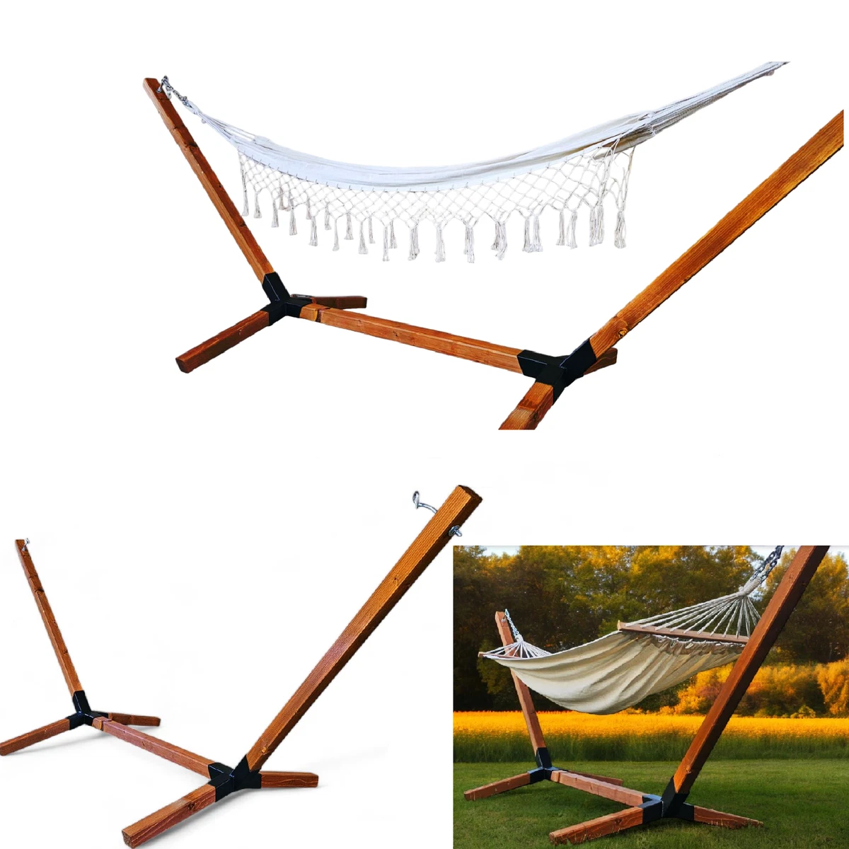 GOPLUS Supporto Per Amaca, Portata Di 150 Kg, Telaio In Metallo Portante Per Amaca Carico Di 150kg 320x110x100cmnero Senza Il Telo 45167863