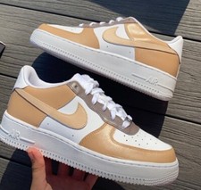 Air Force 1 Custom Low White Shoes, Desert Beige Tan Light Brown Colorway Mens