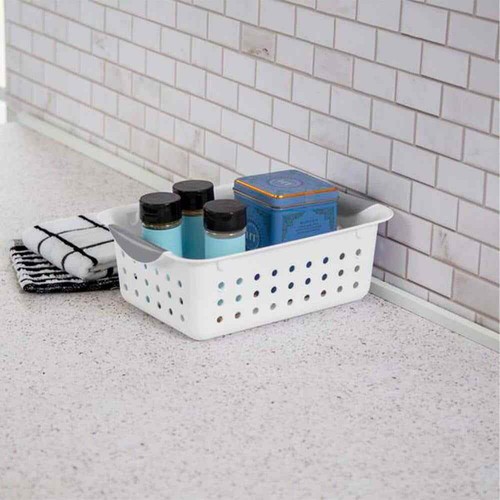 Small Ultra Plastic 1.5 Gal. Storage Bin Organizer Baskets in White (12-Pack) - Picture 7 of 7