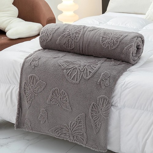 Fall Plush Sleeping Blanket Solid Color Jacquard Soft Fluffy Sofa Throw Blankets - Bild 25 von 28