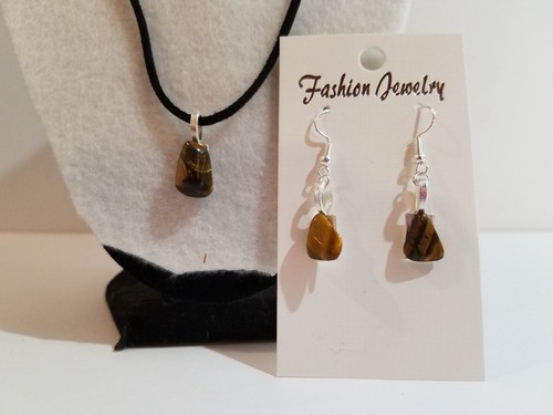 Juego de joyas de collar y pendientes de cordón negro piedra ojo de tigre hecho a mano - Imagen 9 de 12