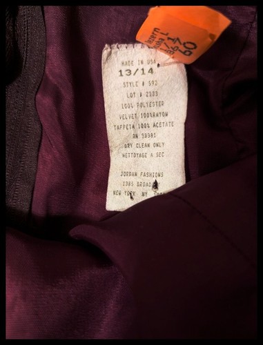 Vintage Jordan Fashions Purple Velvet/Taffeta Sleeveless Full Length Gown 13/14 - Picture 5 of 7