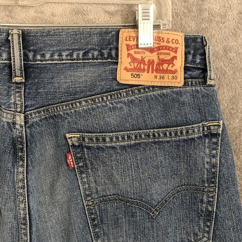 Levis 505 Regular Fit Jeans Blue Mens Size 36x30 Denim Straight Stretch - Picture 8 of 11