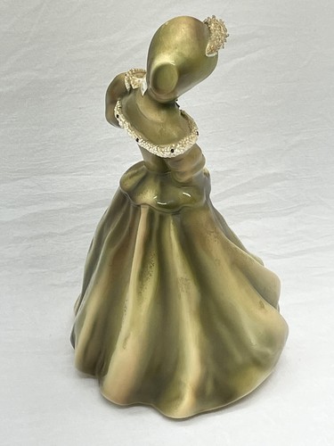 Vestido vintage Pasadena California Florence cerámica victoriano mujer verde dorado - Imagen 4 de 14