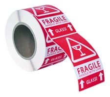 4 Rolls ; 500 Labels 3x5 (3" x 5") Pre-Printed Fragile GLASS This Way up Labels