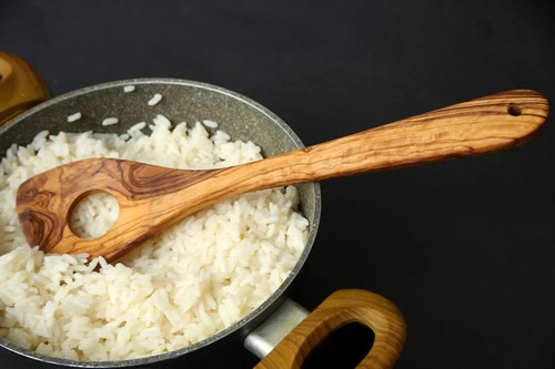 Handcrafted Olive Wood Rice Spoon with Hole 35cm for Pointed Stirring & Serving - Picture 1 of 4