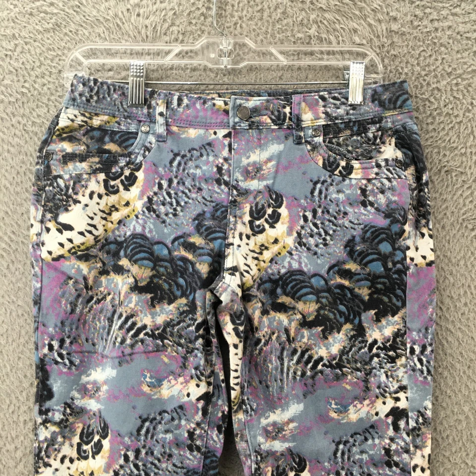 Pantalones ajustados Vera Wang para mujer 4 (real 30x28,5) tiro medio múltiple cremallera abstracta mosca Foto 2 de 4