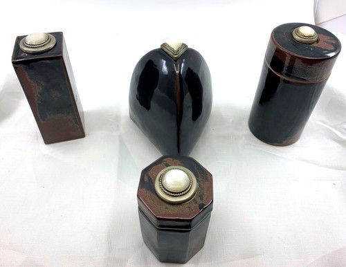 Juego de tocador Art Deco 4 botellas/frascos fregona con tapas de plata de ley impresionante firmado - Imagen 3 de 12